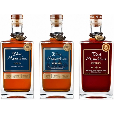 Blue Mauritius Gold 40% 0,7 l a Blue Mauritius Reserva 40% 0,7 l a Red mauritius Sherry Cask 40% 0,7 l (set)