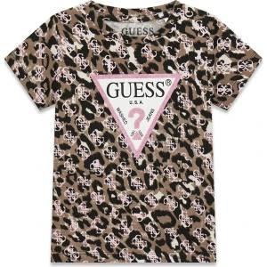 GUESS Тениска с леопардов десен за мини момиче с розово лого Guess