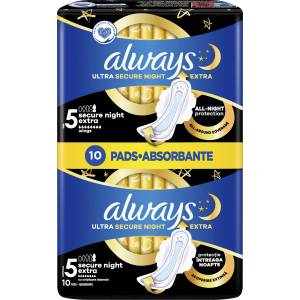 Always Дамски превръзки Ultra Secure Night Extra, 10 бр (2127137)