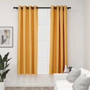 Pure Line Home Завеси с ленена текстура в цвят горчица с метални халки, 2 бр. , 140 x 175 см