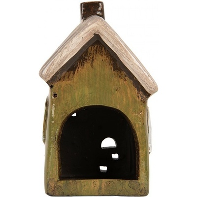 Zelený keramický svícen na čajovou svíčku domek Village - 9*7*16 cm - Clayre & Eef