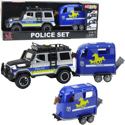 LeanToys Policejní terénní vozidlo s přívěsem pro koně, světly a zvuky
