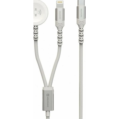 Swissten 22065503 OPLETENÝ MAGNETICKÝ 2v1 PRO APPLE WATCH A LIGHTNING, USB-C, 1,2m, bílý