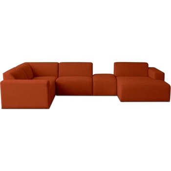 Scandic Ъглов диван от букле в тухлен цвят ("U" форма) Roxy - Scandic (U corner with small pouf right CM 31brick)
