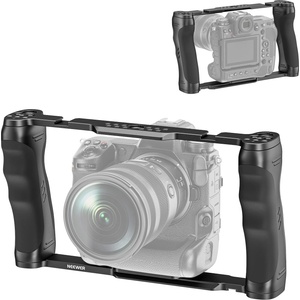 Neewer video camera cage rig with Arca base, double handles, 3/8" ARRI mount & 1/4" thread, cold shoes, universal stabilizer compatible with SmallRig NEEWER base plate 15mm rods, CA016 (CA016)