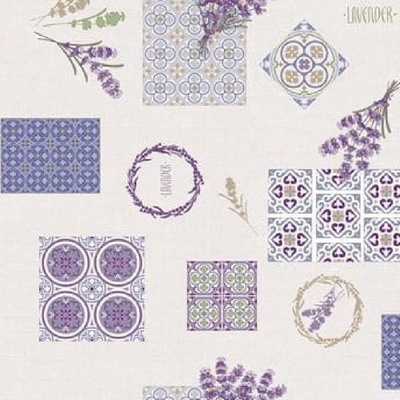 Ubrus PVC 3581518, metráž, 20 m x 140 cm, levandule s ornamenty, IMPOL TRADE