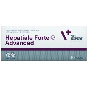 VetExpert Hepatiale Advanced - хранителна добавка за кучета и котки, за подпомагане на чернодробната функция в случаите на чернодробна недостатъчност, заболявания на черния дроб и отравяния, 30 таблетки, Vet Ex