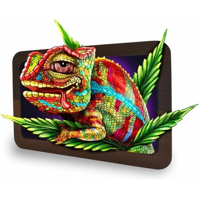 V-Syndicate sklenený 3D podklad s dreveným rámom medium design chameleon