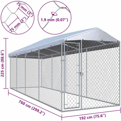vidaXL Vonkajšia voliéra pre psy so strechou 760 x 190 x 225 cm