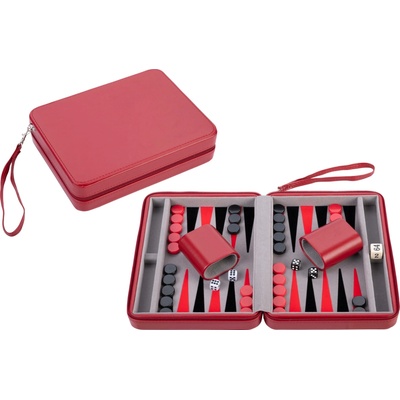 Philos GmbH Backgammon cestovní verze, červená, koženka, magnetický, s držadlem