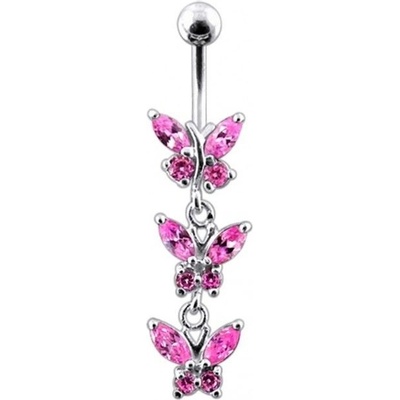 Šperky4U stříbrný piercing do pupíku s motýlky BP01122-P
