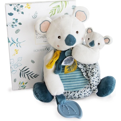 Doudou et Compagnie plyšová koala s mláďatkom a hryzátkom Yoca le Koala modrá 25 cm v darčekovom balení DC3669