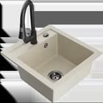 Mexen Vito гранитна мивка с 1 камера с кухненски смесител Elia, бежова (6503-69-670101-70)