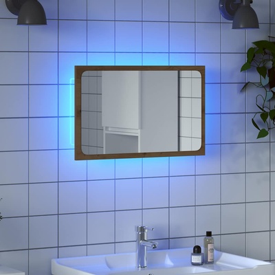 vidaXL Огледало за баня с LED светлина, дъб артизан, 60x8, 5x38 cm (856266)