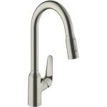 Hansgrohe Focus M42 220 издърпващ се кухненски смесител, матиран хром, с 2 струи (71800800)