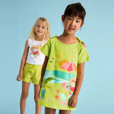 Mayoral Рокля апликации в цвят лайм за мини момиче Майорал