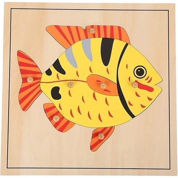 Smart Baby Дървен мини пъзел с животни Smart Baby - Риба, 7 части (MO49-1)