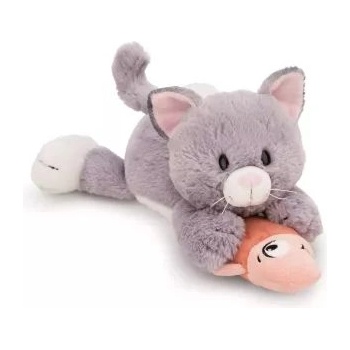 NICI Nici: Сив плюшен котарак и рибка, лежащ - 30 см
