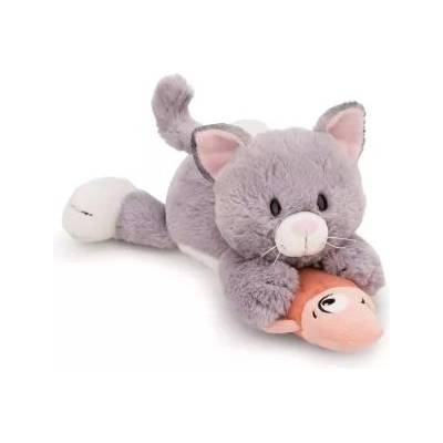 NICI Nici: Сив плюшен котарак и рибка, лежащ - 30 см