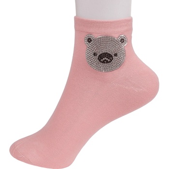 Image 1 of Дамски чорапи в цвят пудра с мече от камъчета