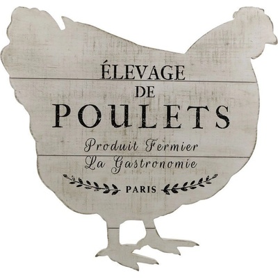 Krémová antik dřevěná nástěnná cedule ve tvaru slepice De Poulets – 43*2*43 cm - Chic Antique