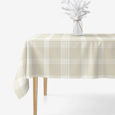 Goldea vianočný hranatý teflónový obrus biele káro na béžovej 140x220 cm