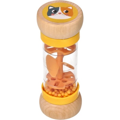 Adam Toys Dřevěné chrastítko/dešťová sprcha s kuličkama Kočička žluté