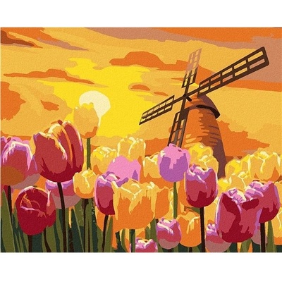 zuty Malování Podle Čísel Krásné Tulipány S Větrným Mlýnem 40 x 50 Cm Plátno Rám