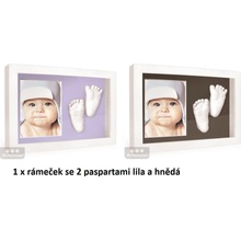 3D Memories odlévací sada baby pro 3D odlitek otisk ručiček a nožiček s hlubokým bílým dvojrámečkem lila tmavě hnědá pasparta