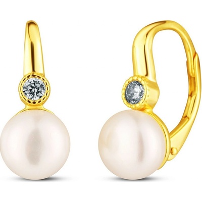 JwL Luxury Pearls Slušivé pozlacené náušnice s perlami a zirkony JL0851