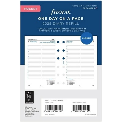 Filofax Denní kalendář 2026 den/1 strana Aj náplň kapesních diářů formát A7 – Zbozi.Blesk.cz
