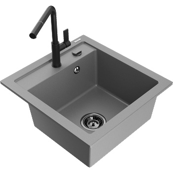 Mexen Vito гранитна кухненска мивка с една камера и кухненски смесител Flora, сив - 6503-71-670401-70-B (6503-71-670401-70-B)