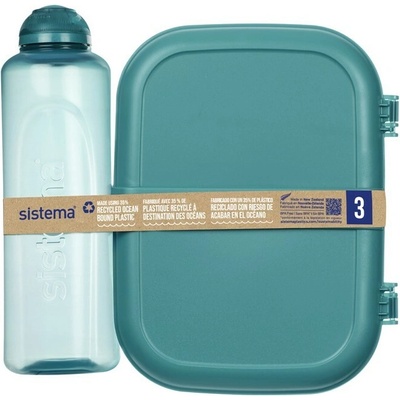 Sistema Ocean Bound Trojkomorová krabička na desiatu s nádobou na jogurt 1,1 l + fľaša Swift Squeeze 480 ml zelená