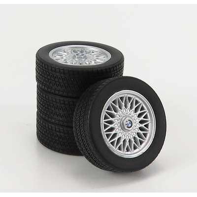 Kk-scale Accessories 4x Wheels And Rims Set 17' For Bmw 3-series Alpina e30 1988 Černá Stříbrná 1:18