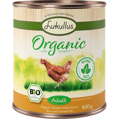Lukullus Organic Adult kuřecí s mrkví 6 x 800 g