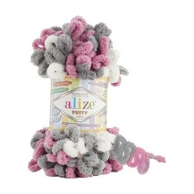 Alize příze Puffy color 6070 tmavě šedá, fialková, bílá