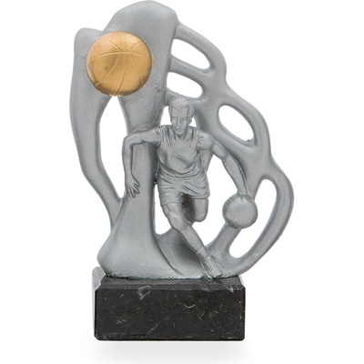Trofej luxusní se symbolem basketbalu výška 17,5 cm stříbrná/zlatá