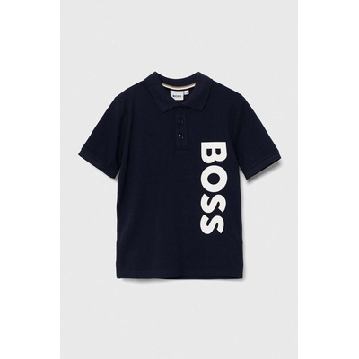HUGO BOSS Детска памучна тениска с яка boss в тъмносиньо с принт (j50703.114.150)