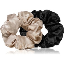 BrushArt Hair Large satin scrunchie set gumičky do vlasů Cream & Black