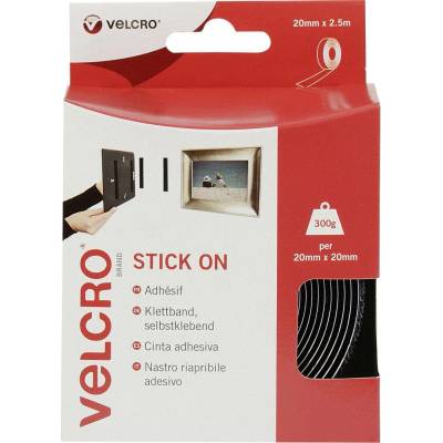 VELCRO® VEL-EC60215 pásik so suchým zipsom, lepiaci, háčiková a flaušová časť, (d x š) 2500 mm x 20 mm, čierna, 2.5 m
