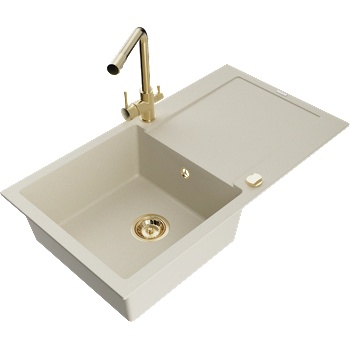 Mexen Leo градинен мивка с 1 камера с отцеденик и кухненски смесител Duero, бежов - 6501-69-671600-50 (6501-69-671600-50)