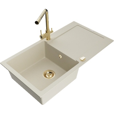 Mexen Leo градинен мивка с 1 камера с отцеденик и кухненски смесител Duero, бежов - 6501-69-671600-50 (6501-69-671600-50)