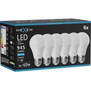 Mexen Nova 6x LED крушка E27, A60, 9W, Студено - 6500K, 945 lm - L100-E27-0965-01x06 (L100-E27-0965-01x06)