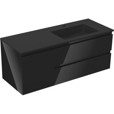 Orio шкаф за баня 120 см с мивка Otis дясна, 2S, 1D, черен гланц/черен мат (91A13-12047-3-BBFFF70-W18P71)