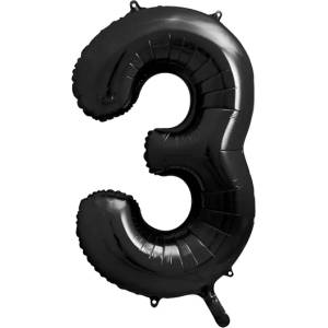 PartyDeco Балон от фолио за рожден ден число 3 черен 86см