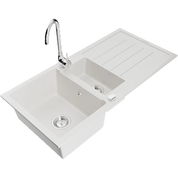 Mexen Andres гранитна мивка 1, 5-коморна с отцедник и кухненски смесител Telma, бял - 6515-20-670200-00 (6515-20-670200-00)