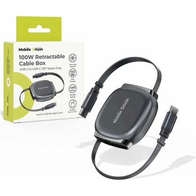 Mobile Origin MO-CB7-SPG Samonavíjací USB-C na USB-C CB7, 100W 480 Mb/s 1m sivý
