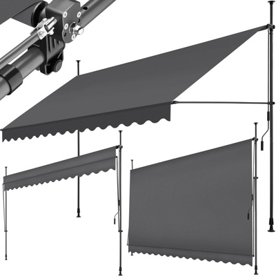 tectake Upínací markýza s ruční klikou, výškově nastavitelná - 400 x 180 cm, černá/šedá