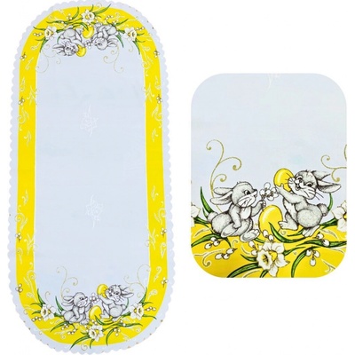 TiaHome Veľkonočný obrus Zajačiky žltý 50x110cm