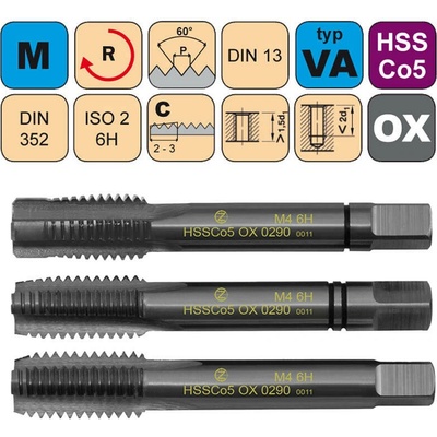 NÁSTROJE CZ Sadový závitník M16x2 SADA ISO2 HSSCo5 OX DIN 352 - 0290 - CZZ0290-M16-SD-ISO2